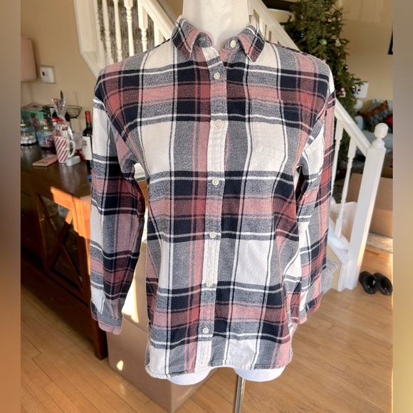 Gap Pink Black and Cream Plaid Button Down Flannel Shirt Youth Size 12 - Picture 4 of 10